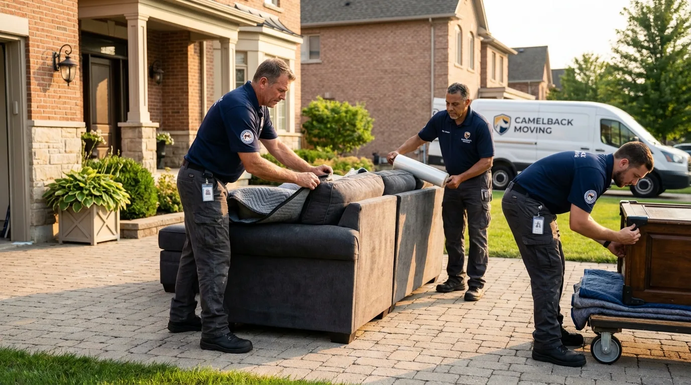 Large estate moving crew wrapping furniture in Bath, NY